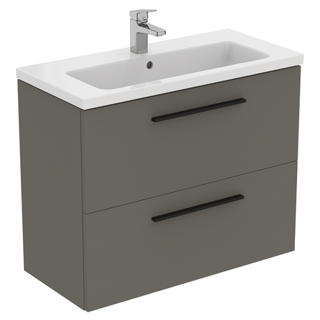 Ideal Standard i.life Compact 2 Drawers Wall Hung Vanity Unit 800mm - Quartz Grey Matt - T5295NG - TAP 'N' SHOWER