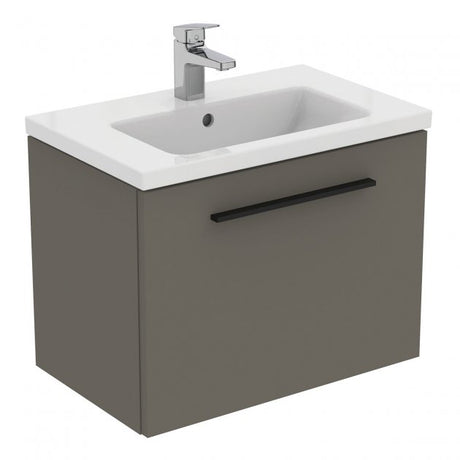 Ideal Standard i.life Compact Wall Hung Vanity Unit 1 Drawer 600mm - Quartz Grey Matt - T5292NG - TAP 'N' SHOWER