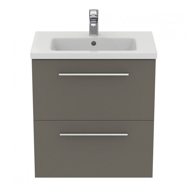 Ideal Standard i.life Compact Wall Hung Vanity Unit 2 Drawers 600mm - Quartz Grey Matt - T5293NG - TAP 'N' SHOWER