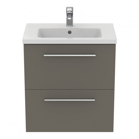 Ideal Standard i.life Compact Wall Hung Vanity Unit 2 Drawers 600mm - Quartz Grey Matt - T5293NG - TAP 'N' SHOWER