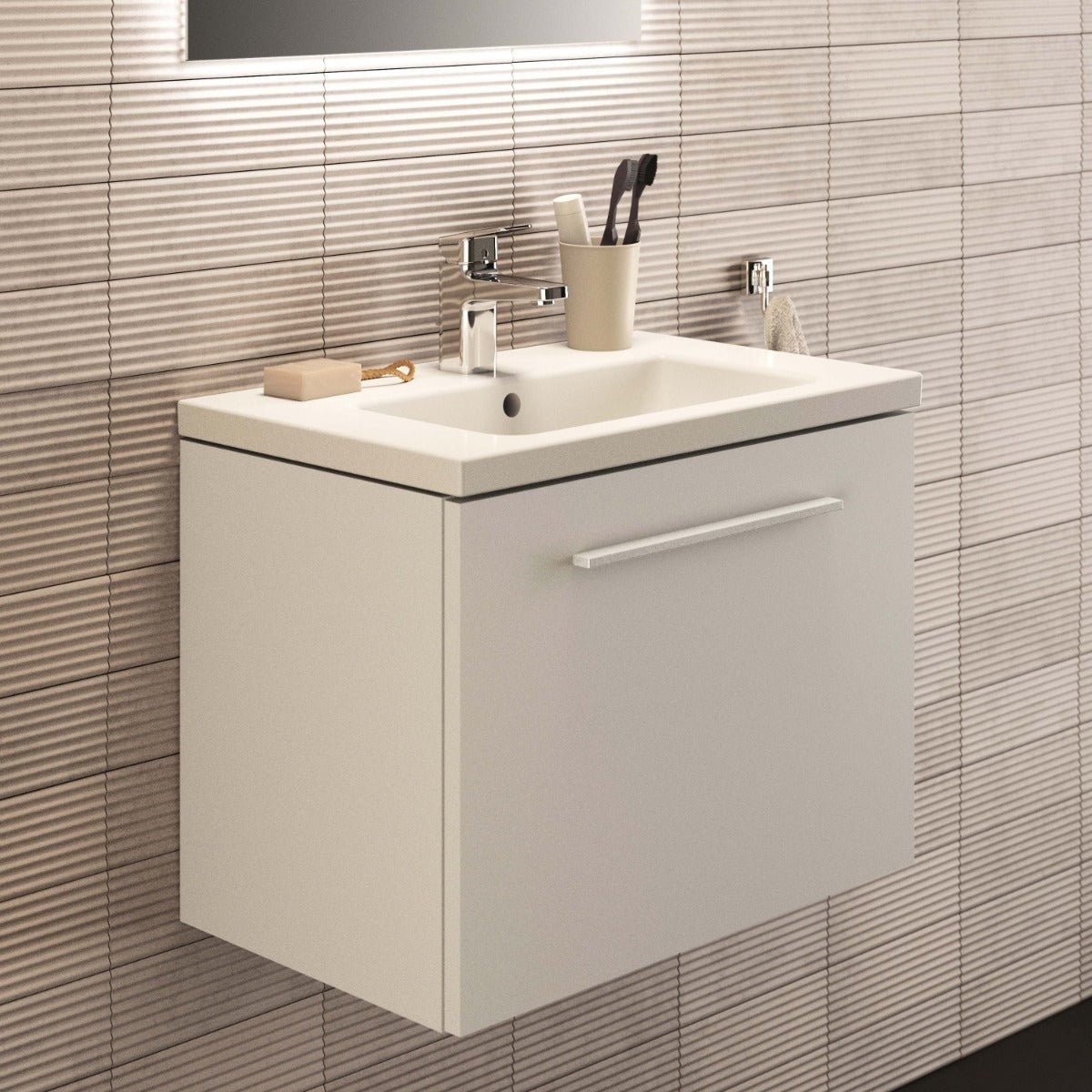 Ideal Standard I.life S Compact 1 Drawer Wall Hung Vanity Unit 600mm - Matt White - T5292DU - TAP 'N' SHOWER