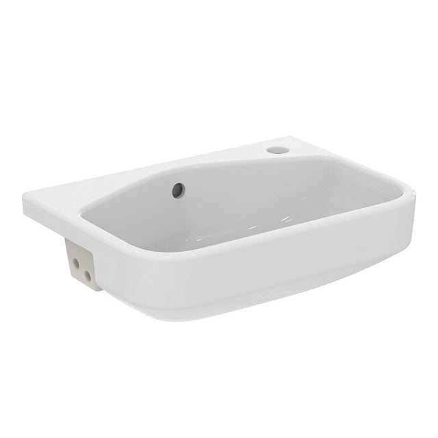 Ideal Standard i.Life S Compact White 500mm 1 Tap Hole Semi-Countertop Washbasin - T519501