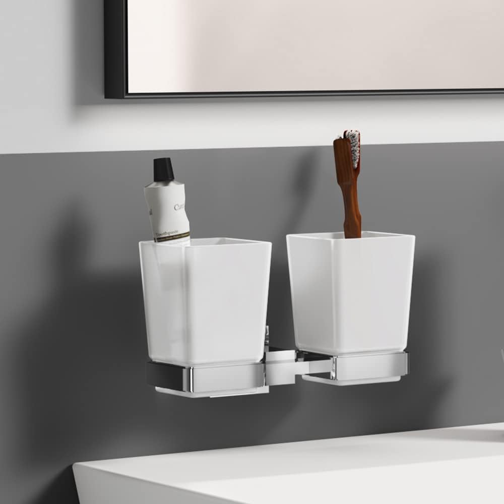 Ideal Standard IOM Square Double Tumbler and Holder - Chrome - E2205AA - TAP 'N' SHOWER