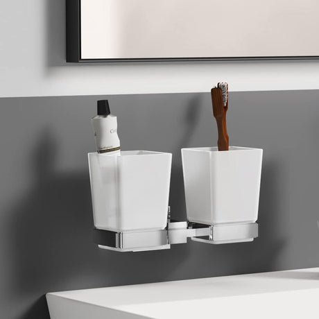Ideal Standard IOM Square Double Tumbler and Holder - Chrome - E2205AA - TAP 'N' SHOWER