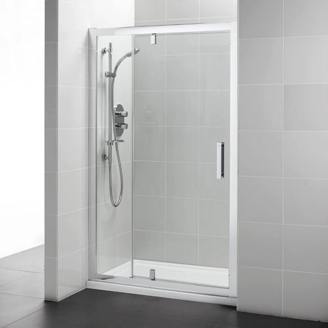 Ideal Standard Synergy Pivot Shower Door 1200mm With In - Line Panel And Silver Aluminium Frame - L6205EO - TAP 'N' SHOWER