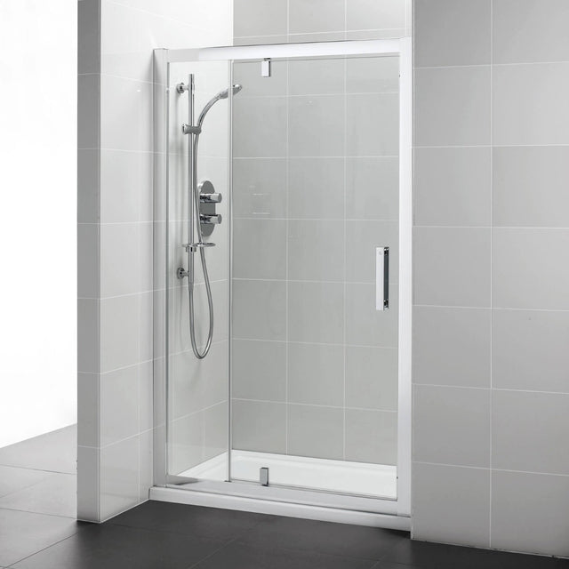Ideal Standard Synergy Pivot Shower Door 1200mm With In - Line Panel And Silver Aluminium Frame - L6205EO - TAP 'N' SHOWER