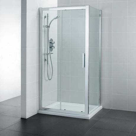 Ideal Standard Synergy Sliding Shower Door Idealclean 8mm Glass 1200mm - Bright Silver Frame - L6289EO - TAP 'N' SHOWER