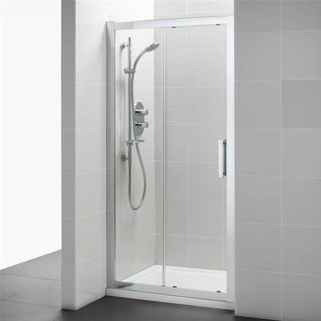 Ideal Standard Synergy Sliding Shower Door; Idealclean 8mm Glass; 1400mm - Bright Silver Frame - L6290EO - TAP 'N' SHOWER