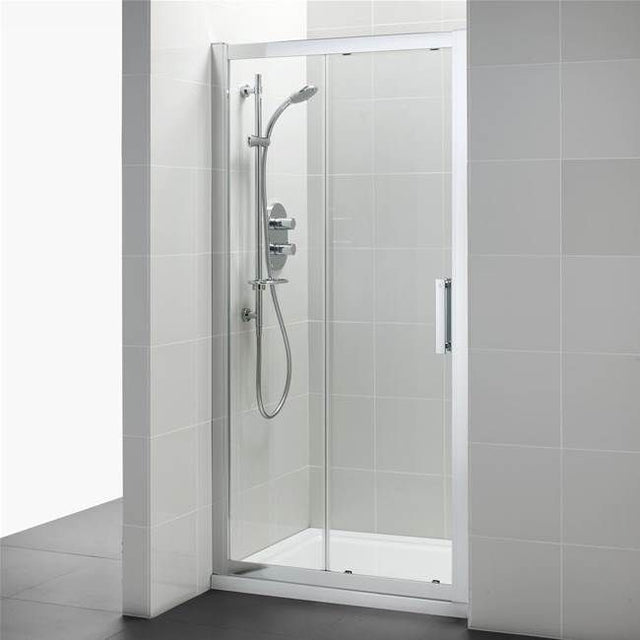 Ideal Standard Synergy Sliding Shower Door; Idealclean 8mm Glass; 1400mm - Bright Silver Frame - L6290EO - TAP 'N' SHOWER