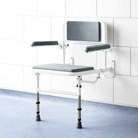 Impey Deluxe Modern Fold-Down Padded Shower Seat with Back & Arms - White - S1/P