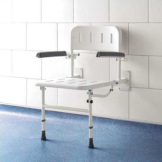 Impey Deluxe Modern Fold-Down Shower Seat with Back & Arms - White - S1