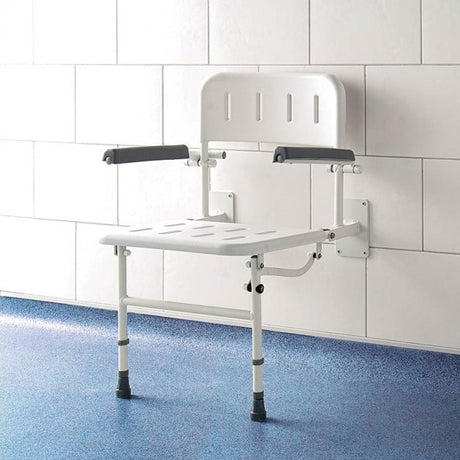 Impey Deluxe Modern Fold-Down Shower Seat with Back & Arms - White - S1
