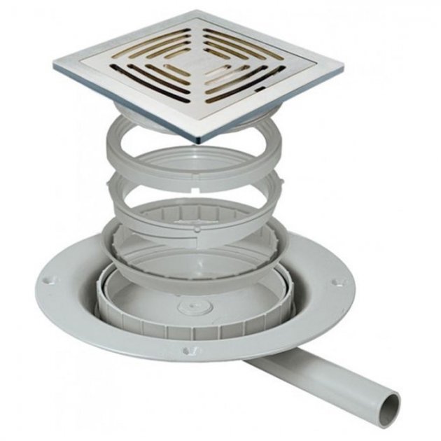 Impey Horizontal Tiled Floor Gully For Pumped Waste with Stainless Steel Grate - Chrome - DSS2