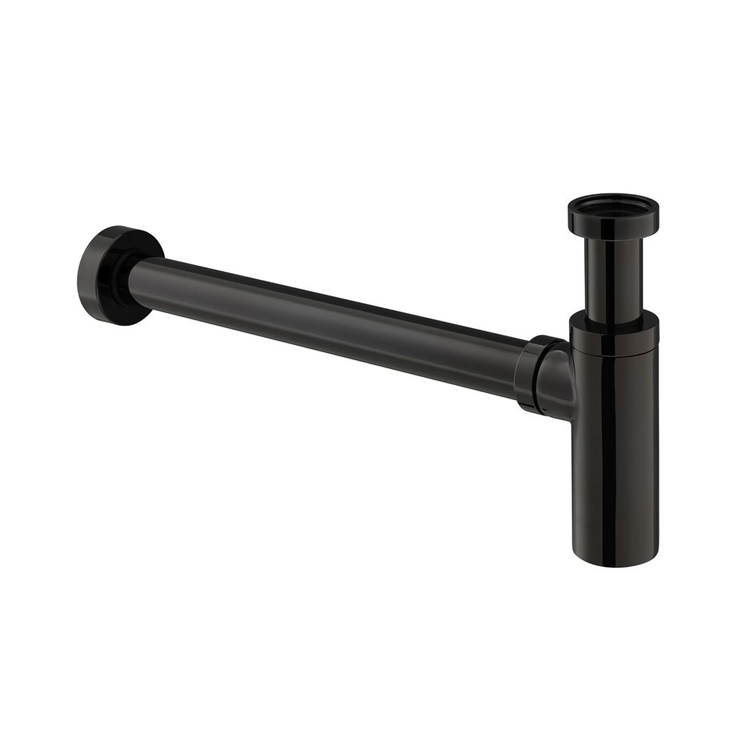 Vado Contemporary Round Bottle Trap 1.1/4” with 35mm Outlet - Polished Black - IND-461/RO-PB