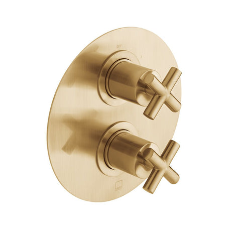 Vado Elements 2 Outlet Cross Handles Thermostatic Shower Valve - Brushed Gold - IND-ELE148D/2-BRG