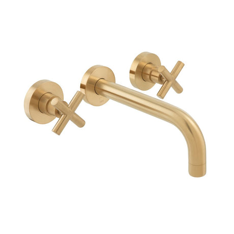 Vado Elements 3 Hole Basin Mixer with 200mm Spout Wall Mounted With Honeycomb Flow Regulator - Brushed gold - IND-ELW109FLA-BRG