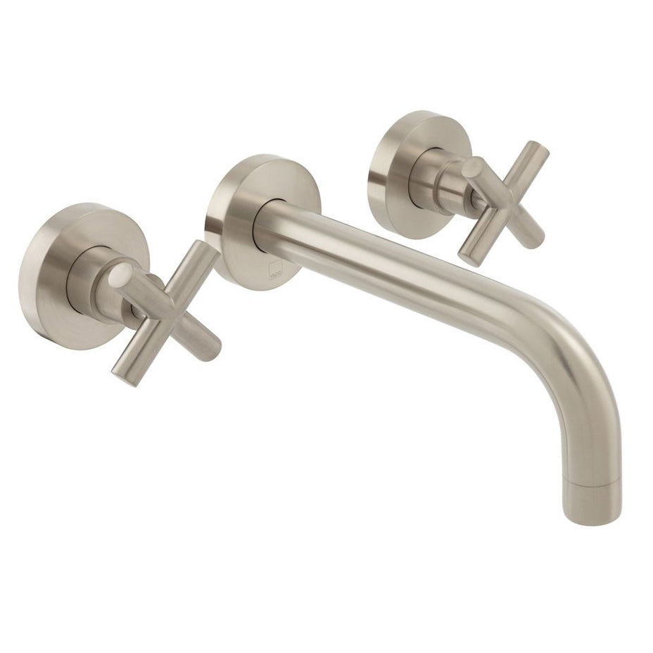 Vado Elements 3 Hole Basin Mixer with 200mm Spout Wall Mounted With Honeycomb Flow Regulator - Brushed nickel - IND-ELW109FLA-BRN