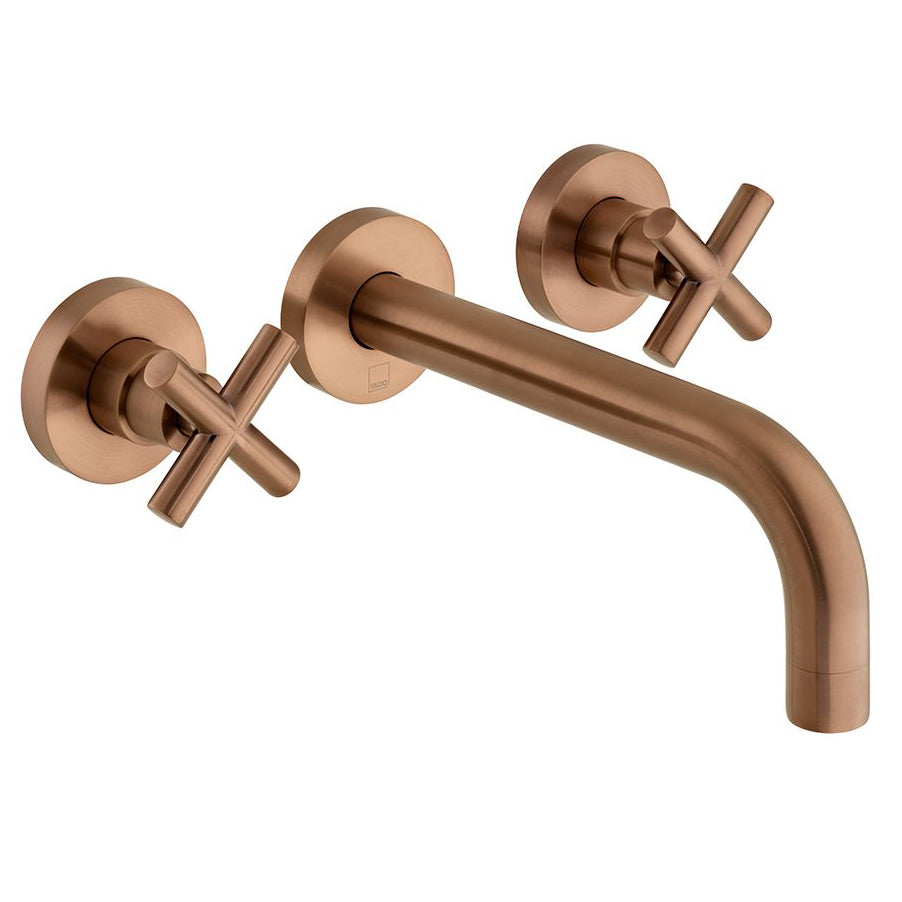 Vado Elements 3 Hole Basin Mixer with 200mm Spout Wall Mounted With Honeycomb Flow Regulator - Brushed Bronze - IND-ELW109FLA-BRZ