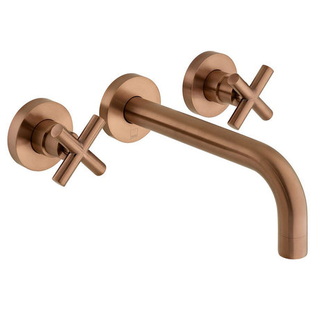 Vado Elements 3 Hole Basin Mixer with 200mm Spout Wall Mounted With Honeycomb Flow Regulator - Brushed Bronze - IND-ELW109FLA-BRZ