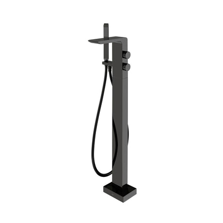 Vado Omika Noir Freestanding Bath Mixer Tap With Shower Kit - Polished Black - IND-OMI133-PB