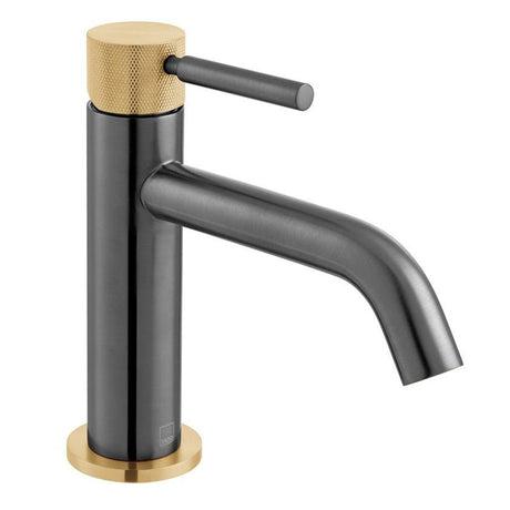 Vado Knurled X Fusion Single Taphole Slimline Mono Basin Mixer Tap - Black/Gold - IND - ORI200/SB - XBGK - TAP 'N' SHOWER