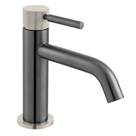 Vado Knurled X Fusion Single Taphole Slimline Mono Basin Mixer Tap - Brushed Black/Nickel - IND - ORI200/SB - XBNK - TAP 'N' SHOWER