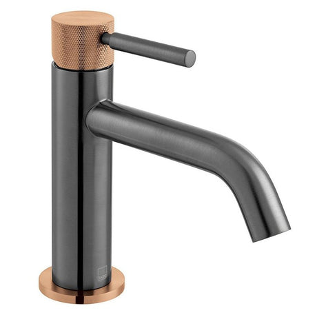 Vado Knurled X Fusion Single Taphole Slimline Mono Basin Mixer Tap - Brushed Black/Bronze - IND - ORI200/SB - XBZK - TAP 'N' SHOWER