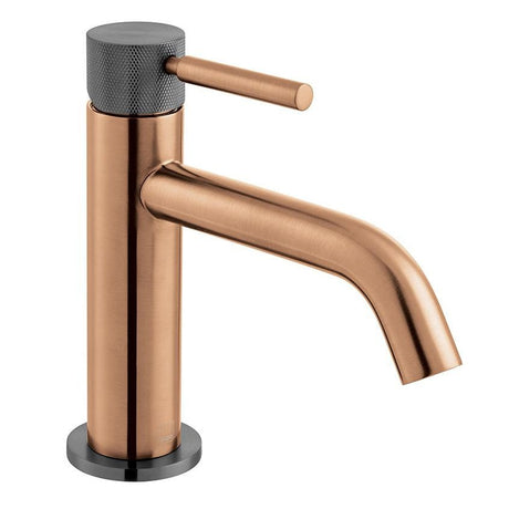 Vado Knurled X Fusion Single Taphole Slimline Mono Basin Mixer Tap - Brushed Bronze/Black - IND - ORI200/SB - XZBK - TAP 'N' SHOWER