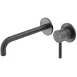Vado Origins 2 Tapholes Slimline Wall Mounted Basin Mixer Tap With Knurled Accents and 180mm Spout - Brushed Black - IND-ORI209SA-BLK