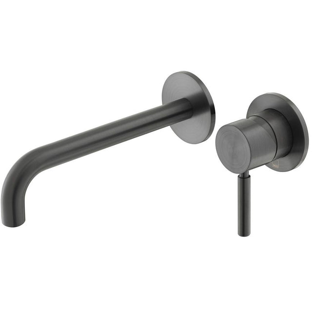 Vado Origins 2 Tapholes Slimline Wall Mounted Basin Mixer Tap With Knurled Accents and 180mm Spout - Brushed Black - IND-ORI209SA-BLK