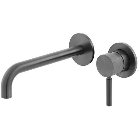 Vado Origins 2 Tapholes Slimline Wall Mounted Basin Mixer Tap With Knurled Accents and 180mm Spout - Brushed Black - IND - ORI209SA - BLKK - TAP 'N' SHOWER