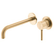 Vado Origins 2 Tapholes Slimline Wall Mounted Basin Mixer Tap With Knurled Accents and 180mm Spout - Brushed Gold - IND-ORI209SA-BRG