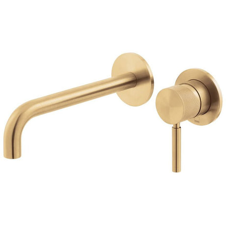 Vado Origins 2 Tapholes Slimline Wall Mounted Basin Mixer Tap With Knurled Accents and 180mm Spout - Brushed Gold - IND - ORI209SA - BRGK - TAP 'N' SHOWER