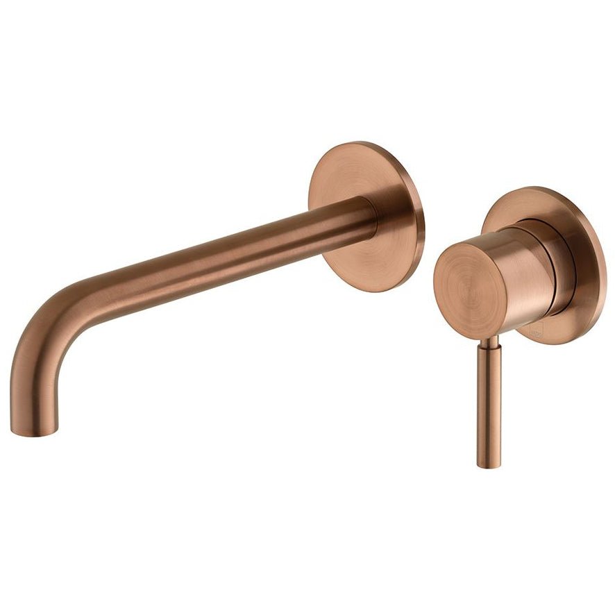 Vado Origins 2 Tapholes Slimline Wall Mounted Basin Mixer Tap With Knurled Accents and 180mm Spout - Brushed Bronze - IND - ORI209SA - BRZ - TAP 'N' SHOWER