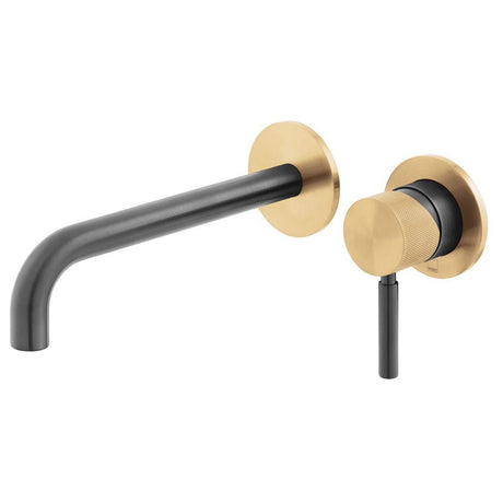 Vado X Fusion 2 Tapholes Slimline Wall Mounted Basin Mixer Tap with 180mm Spout - Brushed Black/Gold - IND - ORI209SA - XBGK - TAP 'N' SHOWER