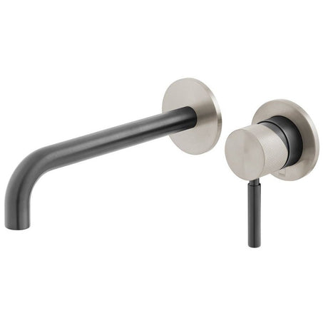Vado X Fusion 2 Tapholes Slimline Wall Mounted Basin Mixer Tap with 180mm Spout - Brushed Black/Nickel - IND - ORI209SA - XBNK - TAP 'N' SHOWER