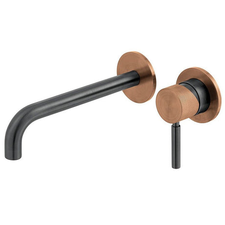 Vado X Fusion 2 Tapholes Slimline Wall Mounted Basin Mixer Tap with 180mm Spout - Brushed Black/Bronze - IND - ORI209SA - XBZK - TAP 'N' SHOWER