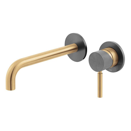 Vado X Fusion 2 Tapholes Slimline Wall Mounted Basin Mixer Tap with 180mm Spout - Brushed Gold/Black - IND - ORI209SA - XGBK - TAP 'N' SHOWER