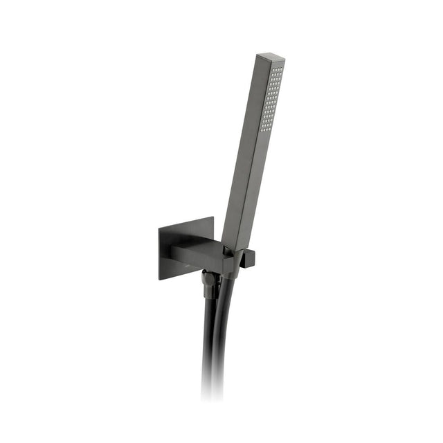 Vado Showering Solutions Square Single Function Mini Shower Kit with Integrated Outlet and Wall Mounted Bracket - Brushed Black - IND-SFMKWO/SQ-BLK