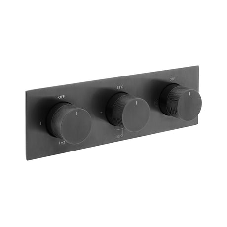 Vado Tablet Knurled Accents 3 Outlet Thermostatic Shower Valve with All-Flow Function - Brushed Black - IND-T128/3-H-BLKK
