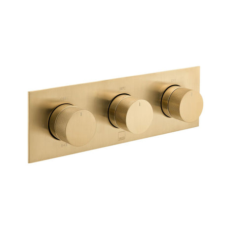 Vado Knurled Accents 3 Outlet Thermostatic Shower Valve with All-Flow Function - Brushed Gold - IND-T128/3-H-BRGK
