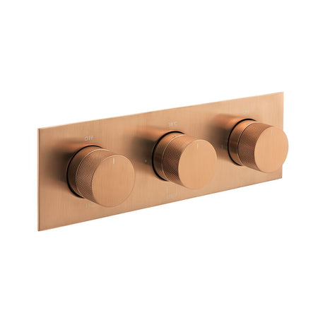 Vado Knurled Accents 3 Outlet Thermostatic Shower Valve with All-Flow Function - Brushed Bronze - IND-T128/3-H-BRZK