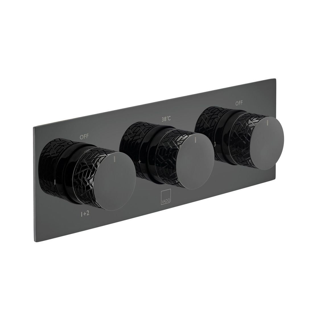 Vado Omika Noir 3 Outlet Thermostatic Shower Valve With All-flow Function - Polished Black - IND-T128/3-H-OMI-PB