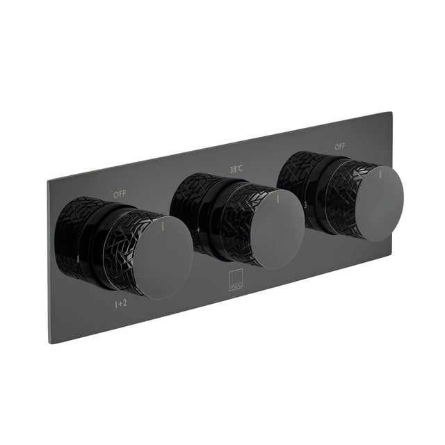 Vado Omika Noir 3 Outlet Thermostatic Shower Valve With All-flow Function - Polished Black - IND-T128/3-H-OMI-PB