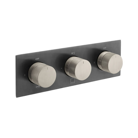 Vado Knurled X Fusion 3 Outlet Thermostatic Shower Valve with All-Flow Function - Brushed Black/Nickel - IND-T128/3-H-XBNK