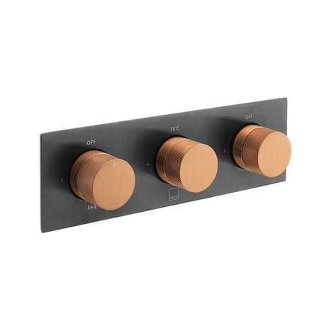 Vado Knurled X Fusion 3 Outlet Thermostatic Shower Valve with All-Flow Function - Brushed Black/Bronze - IND-T128/3-H-XBZK
