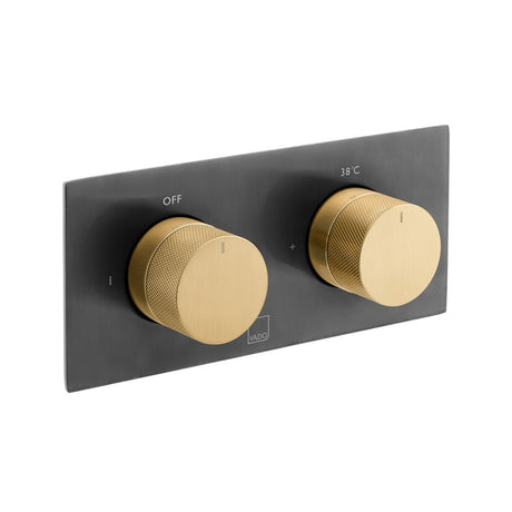 Vado Knurled X Fusion 2 Outlet Thermostatic Shower Valve with All-Flow Function - Brushed Black/Gold - IND-T148/2-H-XBGK