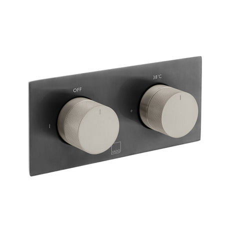 Vado Knurled X Fusion 2 Outlet Thermostatic Shower Valve with All-Flow Function - Brushed Black/Nickel - IND-T148/2-H-XBNK