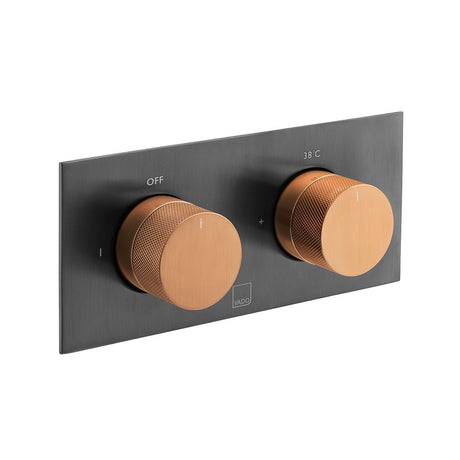 Vado Knurled X Fusion 2 Outlet Thermostatic Shower Valve with All-Flow Function - Brushed Bronze/Black - IND-T148/2-H-XBZK