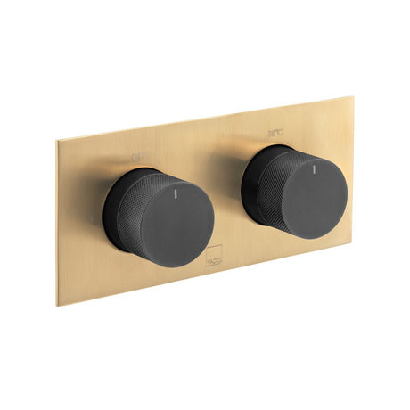 Vado Knurled X Fusion 2 Outlet Thermostatic Shower Valve with All-Flow Function - Brushed Gold/Black- IND-T148/2-H-XGBK